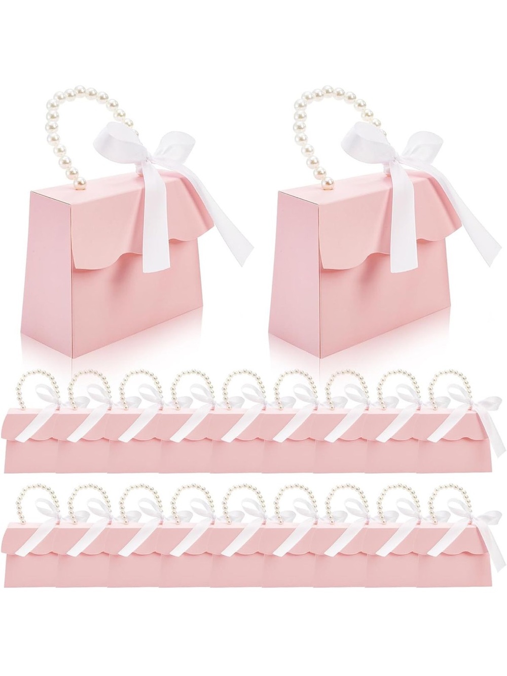 20 Pack Pink Treat Boxes Pearl Handle Ribbon Baby Shower Party Favor Boxes NEW